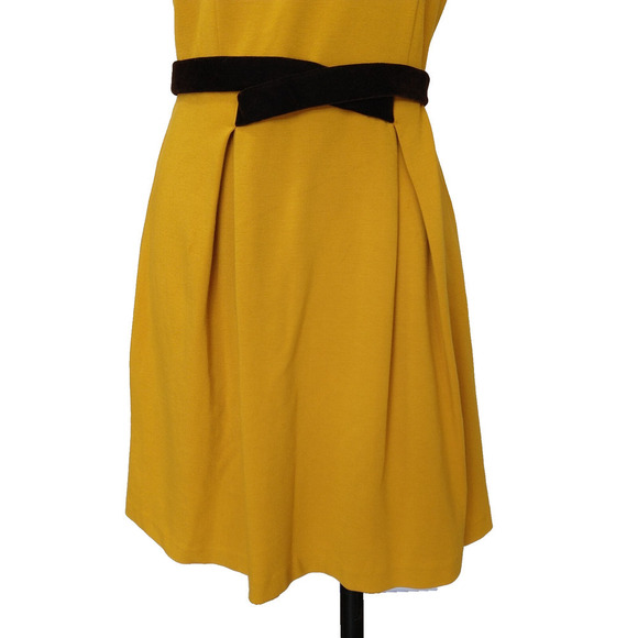Anthropologie Girls From Savoy Fluted Goldenrod Ponte Dress Size S ASO Yellow - Picture 4 of 8